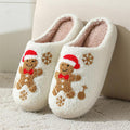 Gingerbread Man Christmas Slippers, Plush Fleece Warm House Shoes