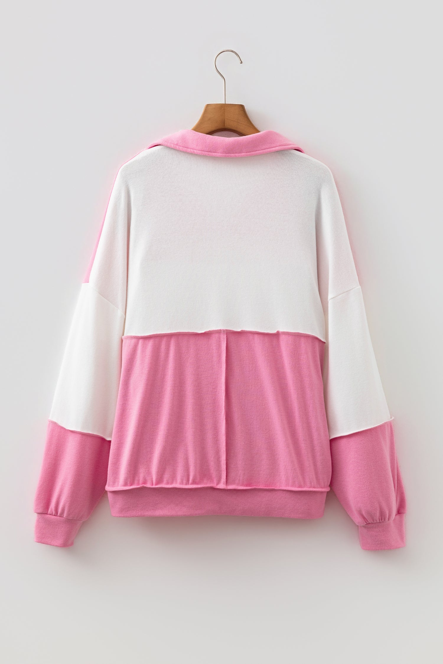 Colorblock Ricrac Trim Collared V-Neck Long Sleeve Top