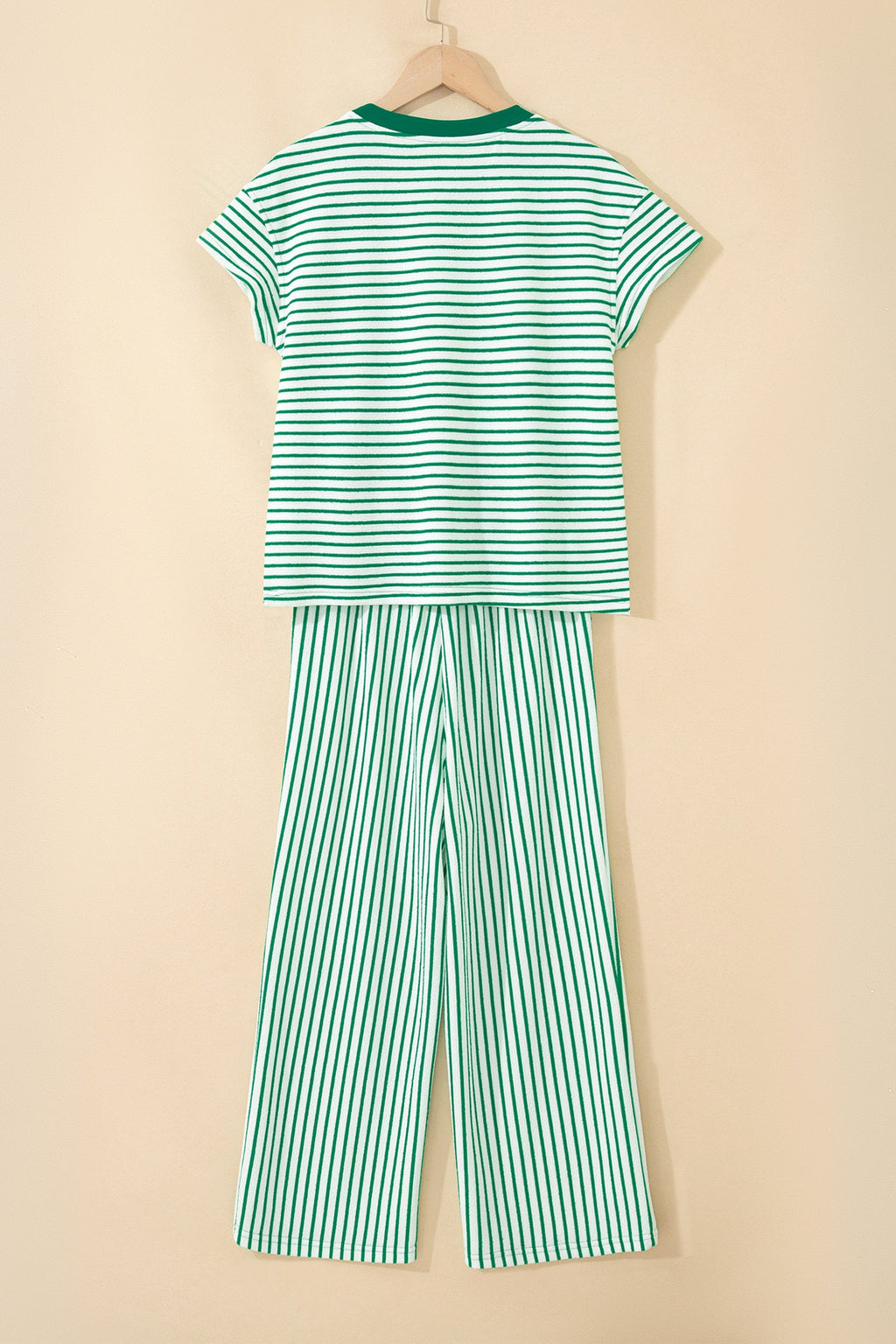 Women's Striped Crew Neck Tee and Drawstring Pants Loungewear Set