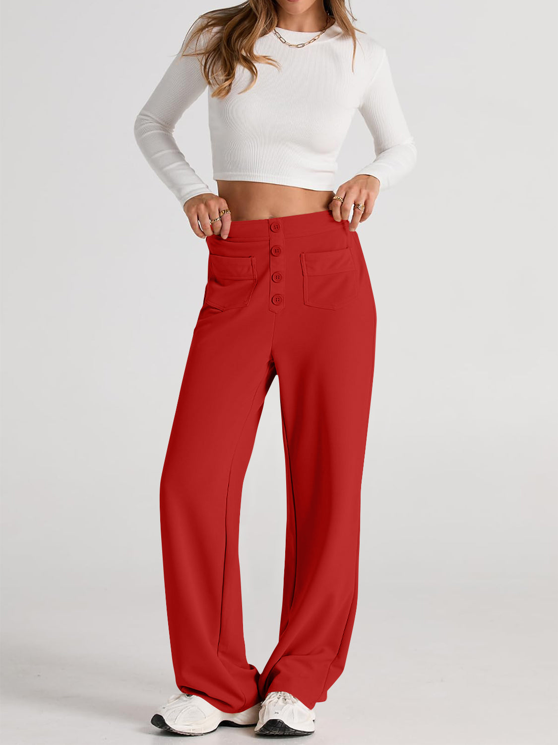 High Waist Wide Leg Pants | Black Polyester Relaxed Fit