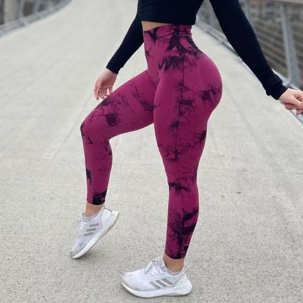 Seamless Tie-Dye Yoga Pants – High-Waist Knitted Leggings
