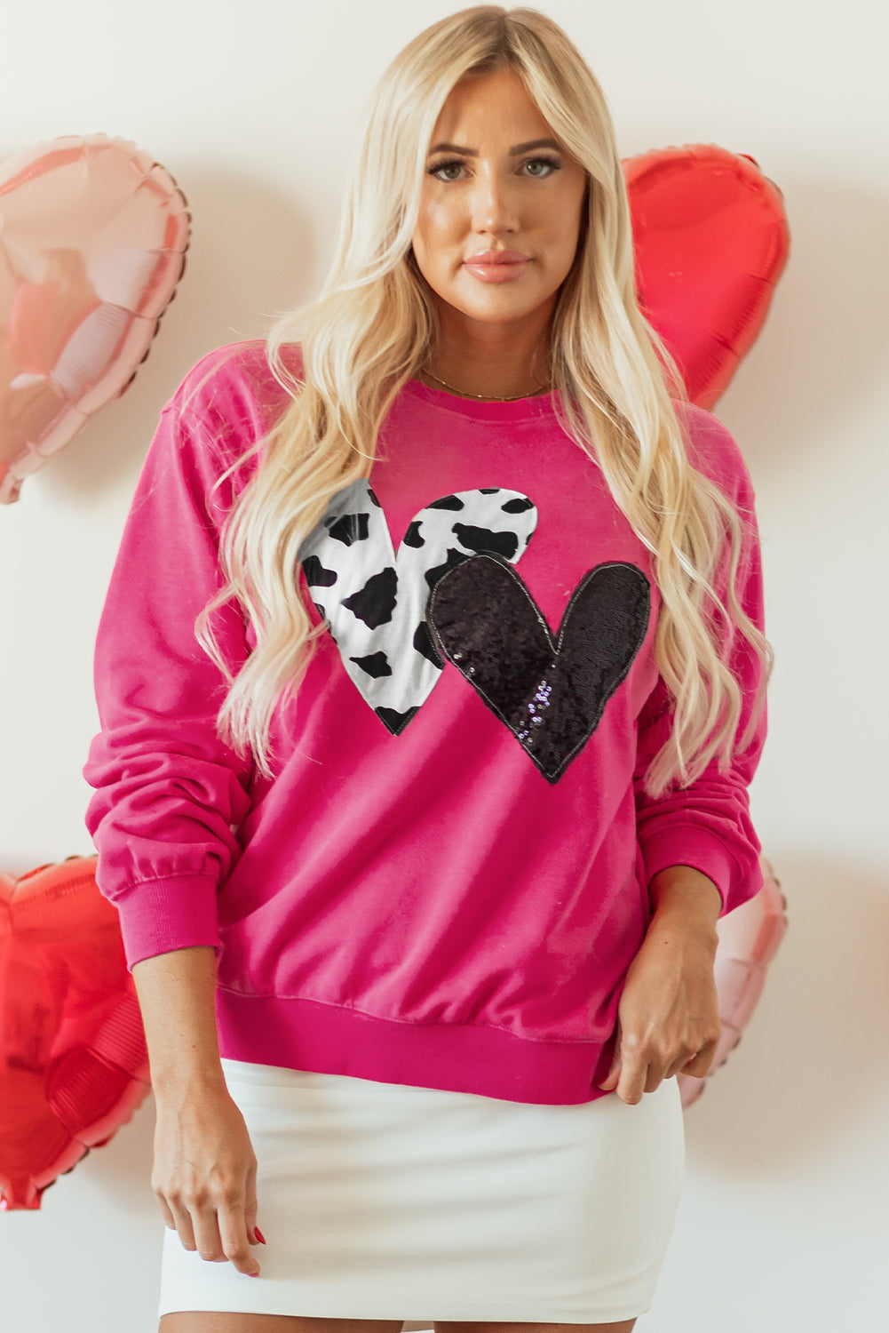 Whitley Hot Pink Sweatshirt with Cow Print and Sequin Heart - Image 5
