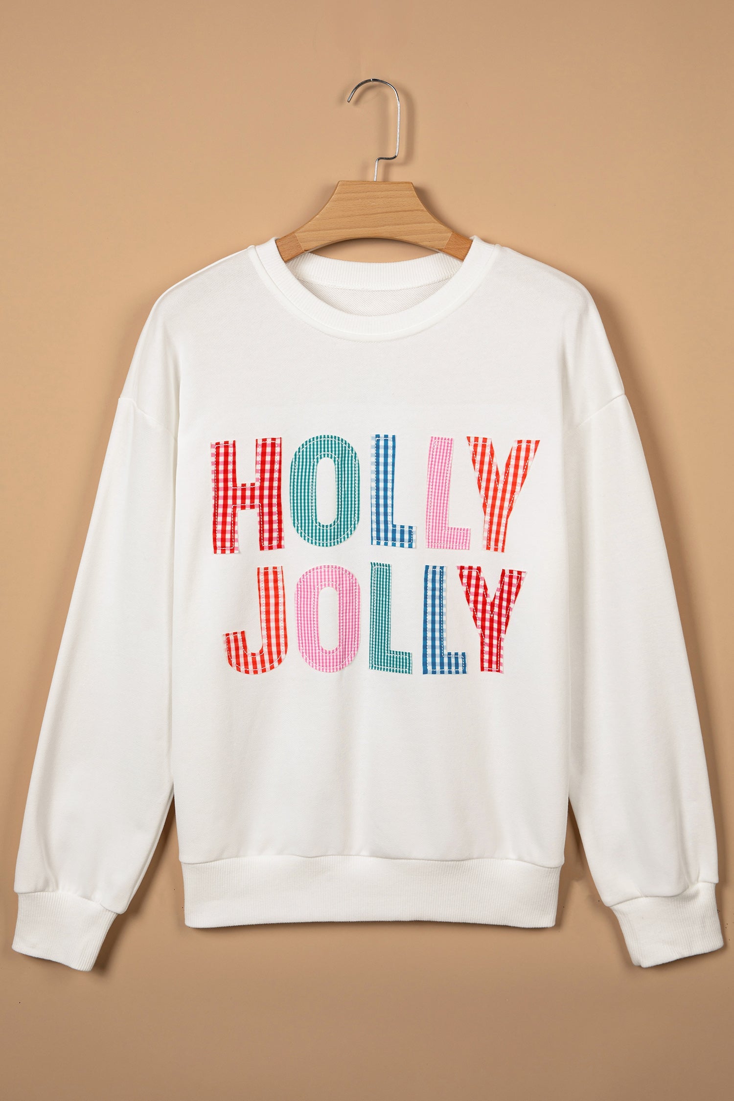 Christmas HOLLY JOLLY Gingham Patchwork Sweatshirt