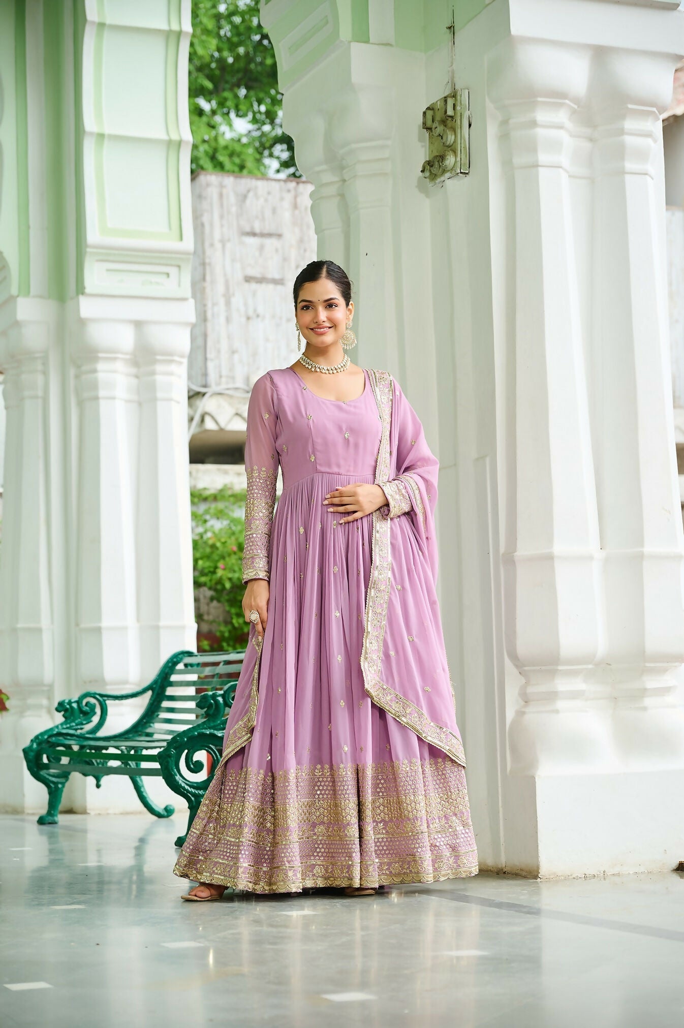 Joban Fashion Pink Georgette Sequence Embroidery Work Kurta Set