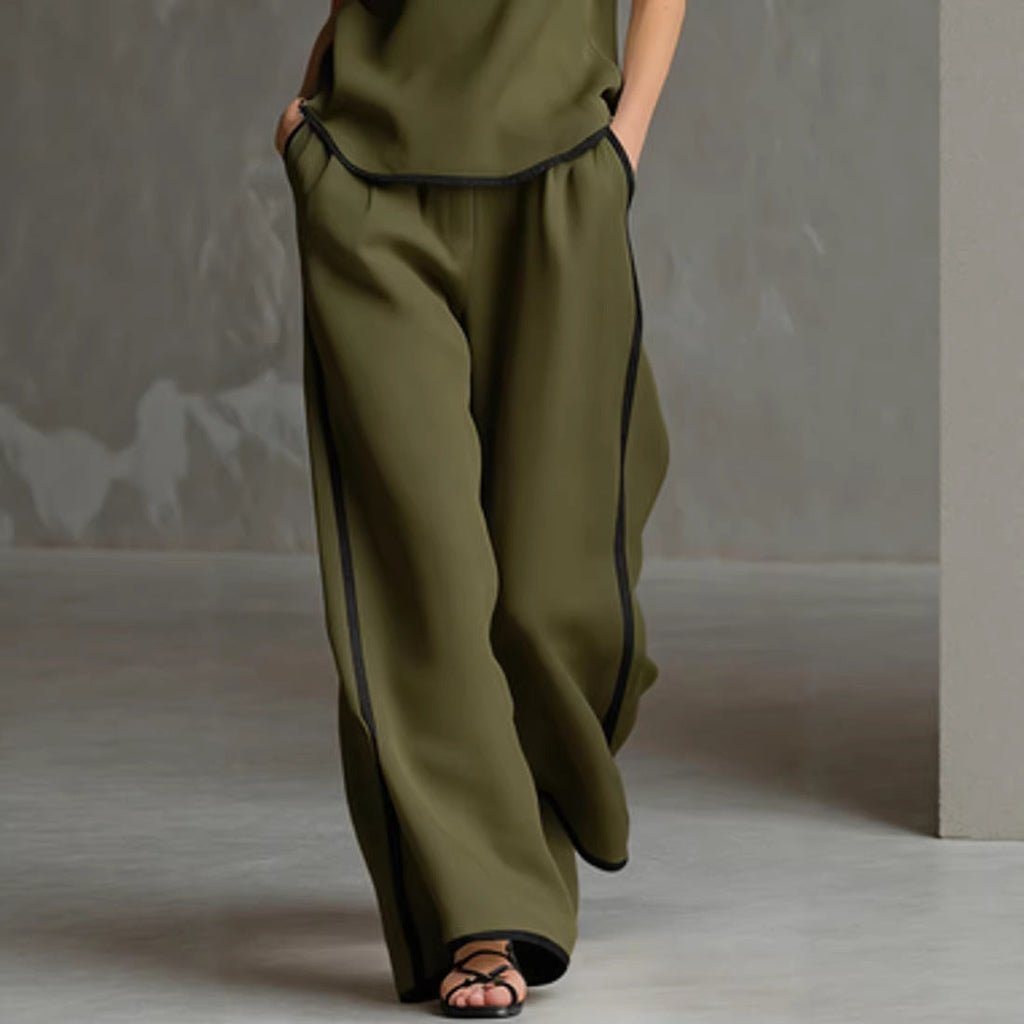 Women’s Sleeveless V-Neck Top and Wide-Leg Pants Set