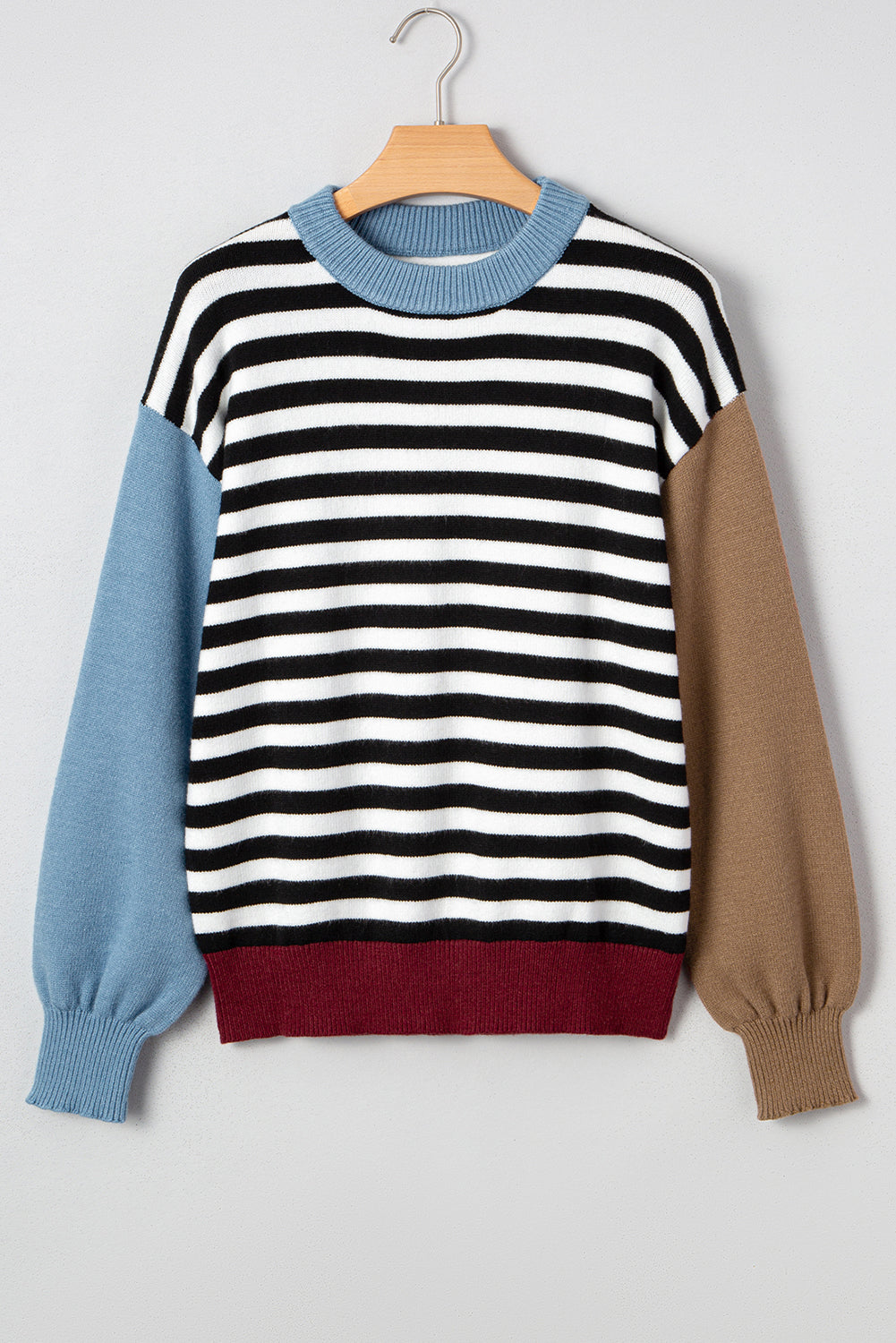 Stripe Colorblock Sleeve Ribbed Trim Sweater