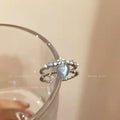 Sweet Cool Denim Texture Heart Zircon Ring, Dainty Light Luxury Jewelry For Women