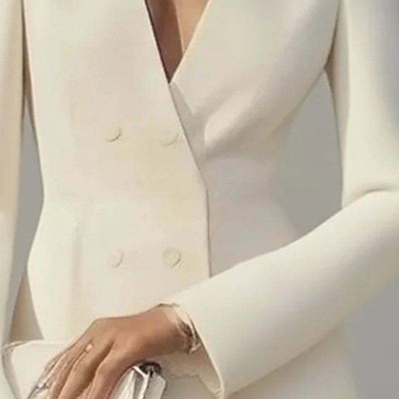Deep V-Neck Double-Breasted Blazer Dress A-Line Mini - Image 4