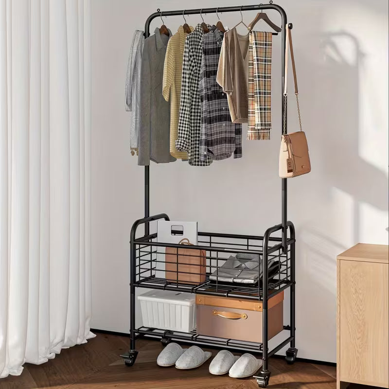 Rolling Laundry Sorter Cart with Hanging Rack and Shelf
