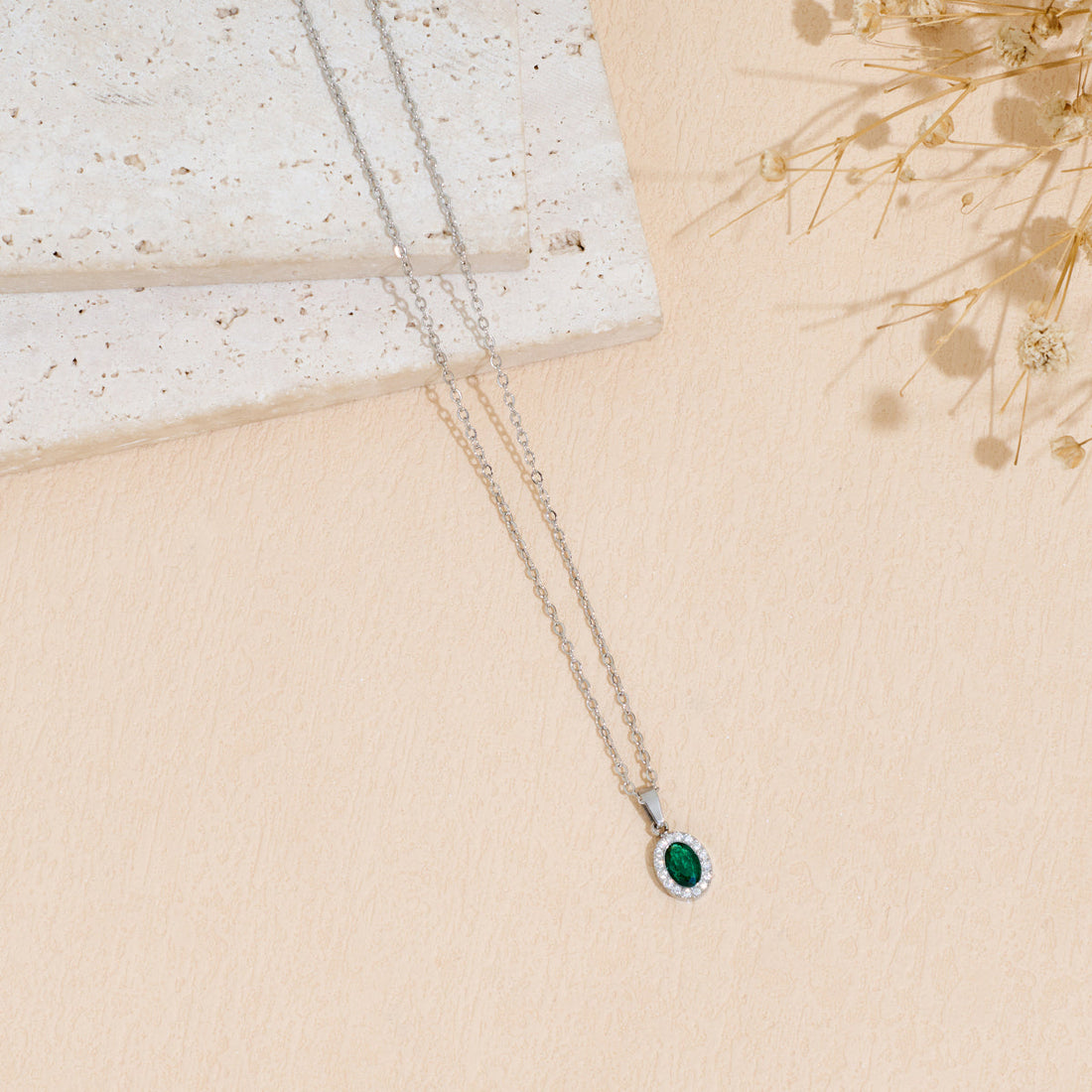 Stainless Steel Pendant Necklace with Dazzling Zircon Inlay