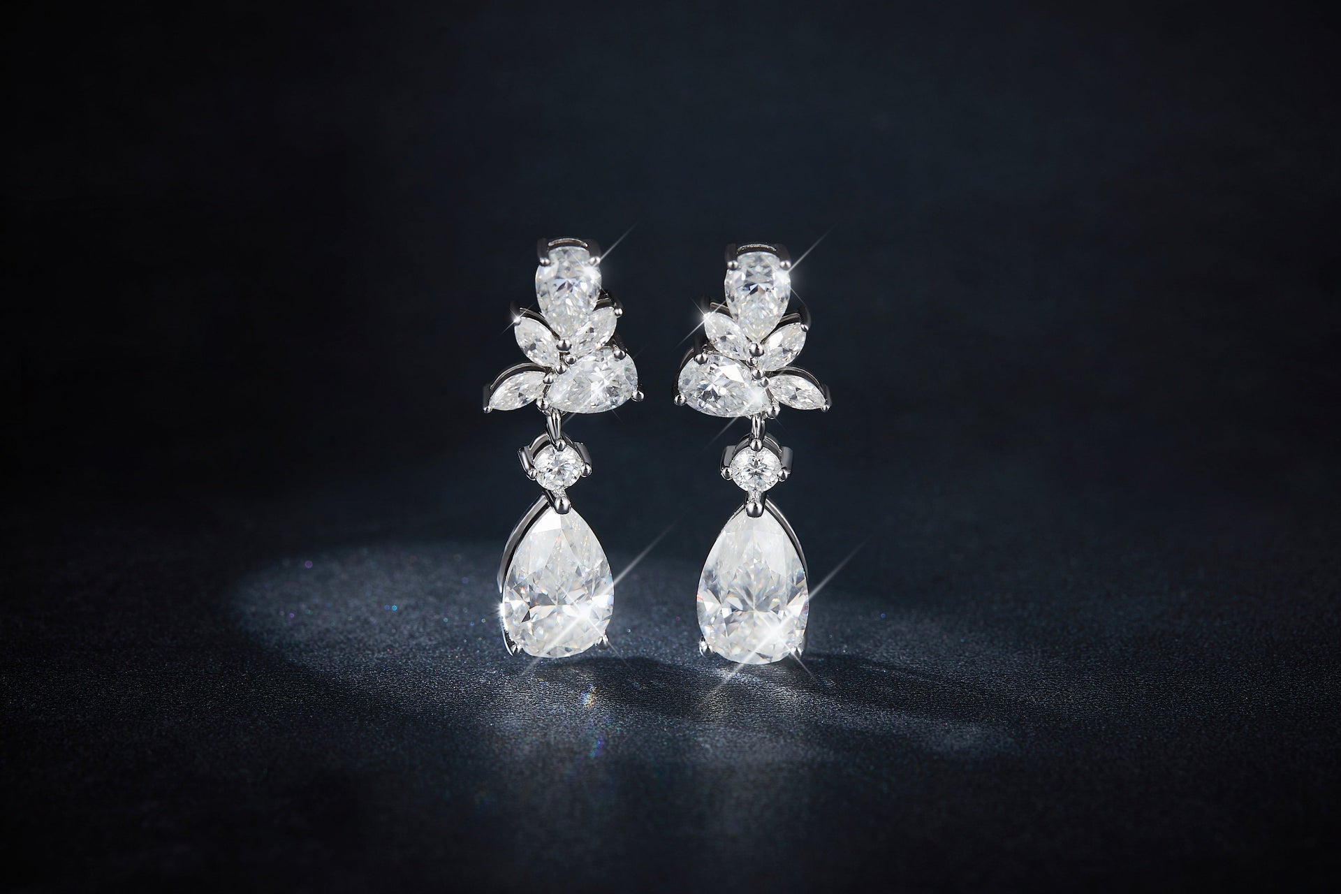 S925 Sterling Silver Pear Cut Moissanite Floral Cluster Drop Earrings