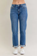 Judy Blue Mid Rise Boyfriend Cuffed Jeans | Stretch Denim