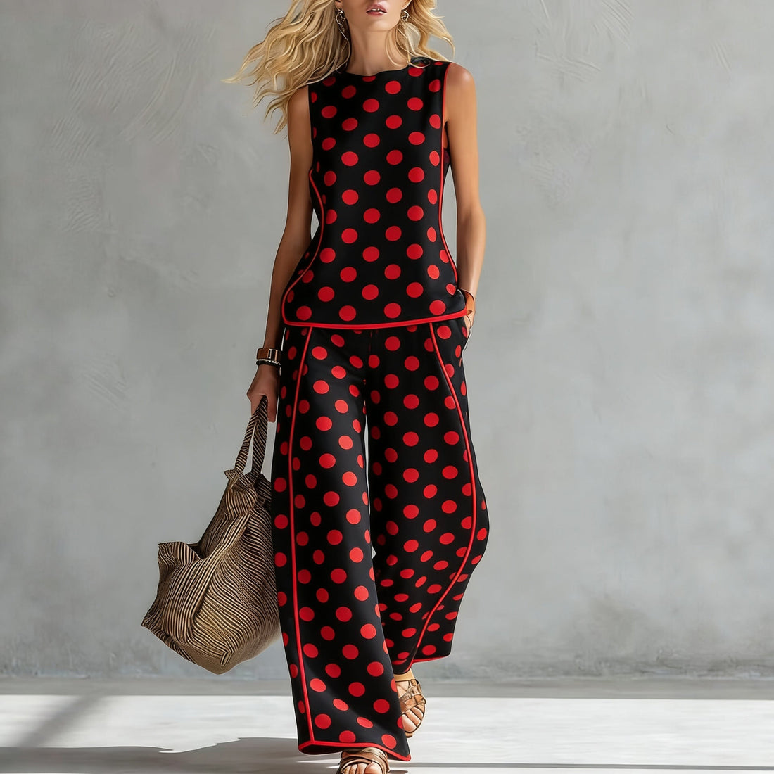 Women's Sleeveless Printed Tank Top and Wide-Leg Pants Set - Image 10