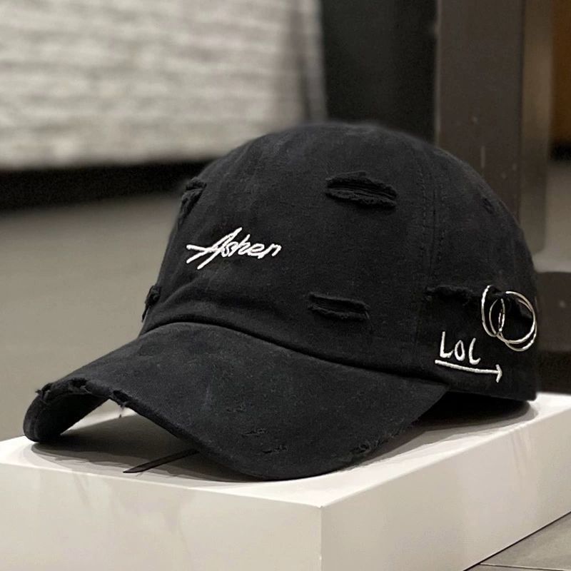 Distressed Tie-Dye Letter Print Cap - Women’s Cotton Streetwear Hat