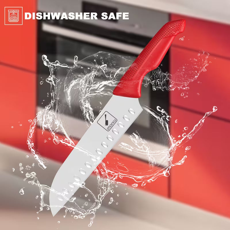 14-Piece Stainless Steel Kitchen Knife Set with Sharpener Block Red