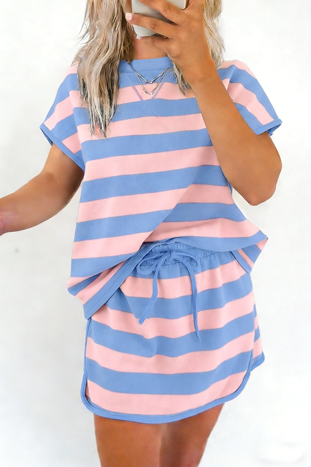 Yellow Stripe Dolman Tee and Drawstring Skort Athletic 2Pc Set