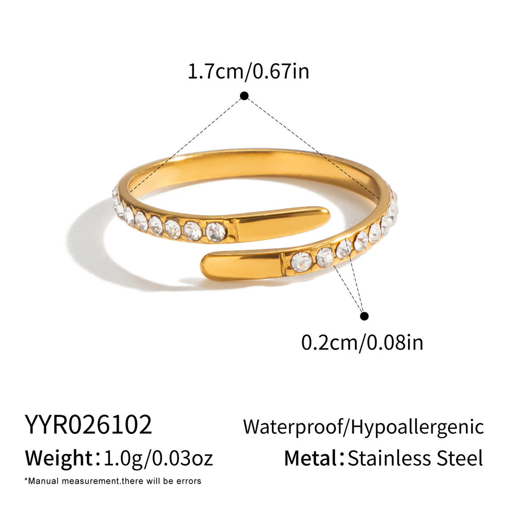 Stainless Steel Open Ring With Rhinestones