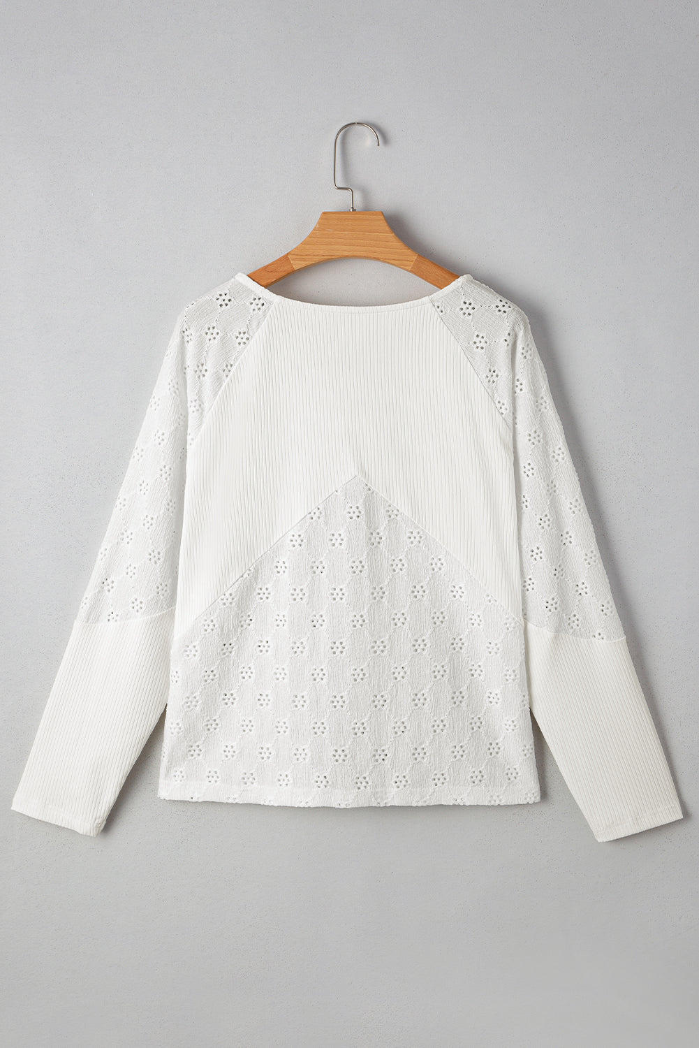 Corded Knit Patchwork Embroidered V-Neck Blouse