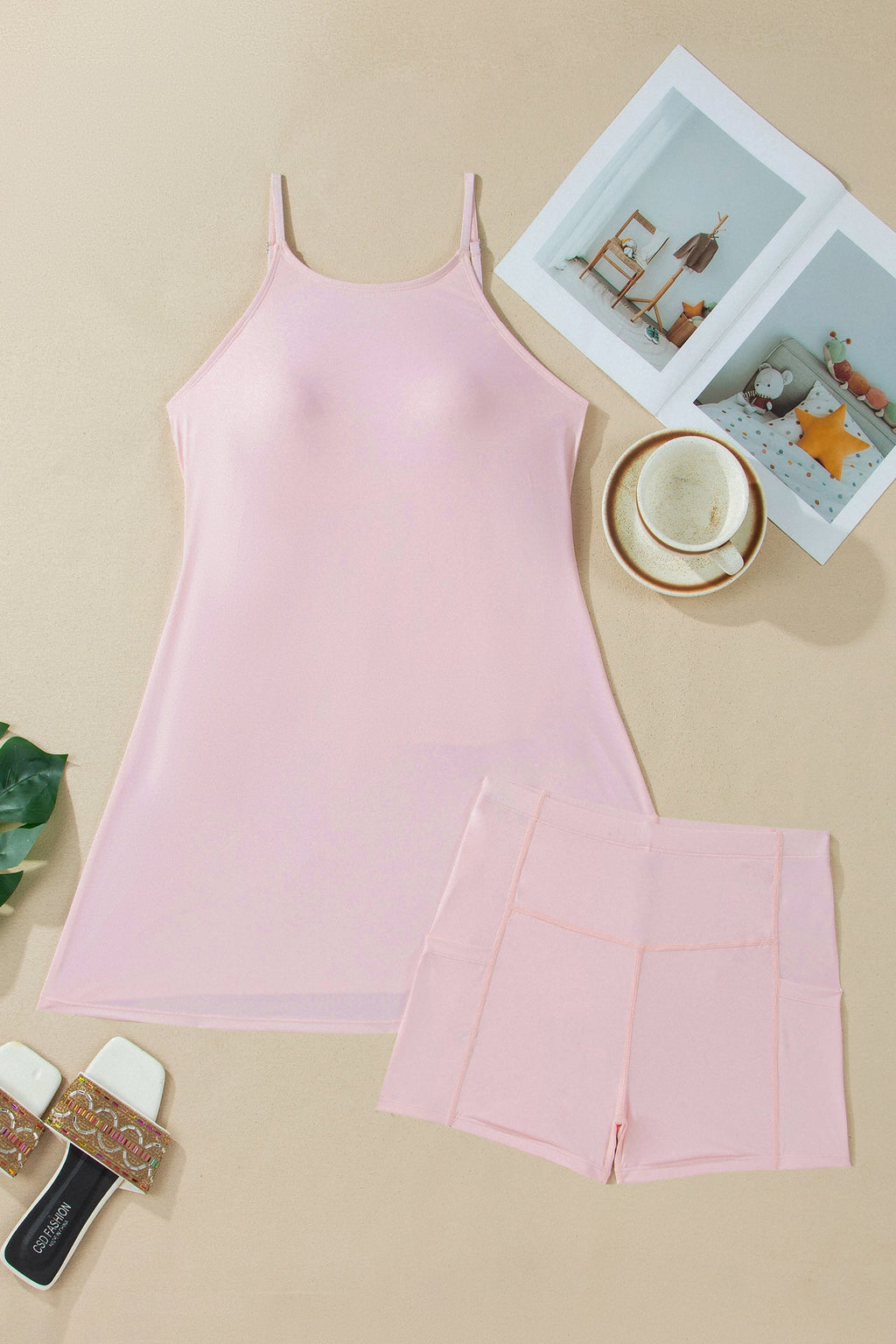 Women's Solid Tunic Tank Dress & Athletic Shorts Two-Piece Set