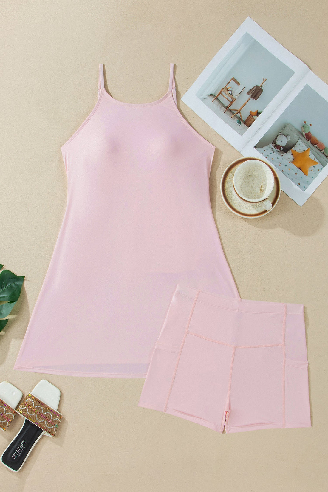 Women's Solid Tunic Tank Dress & Athletic Shorts Two-Piece Set