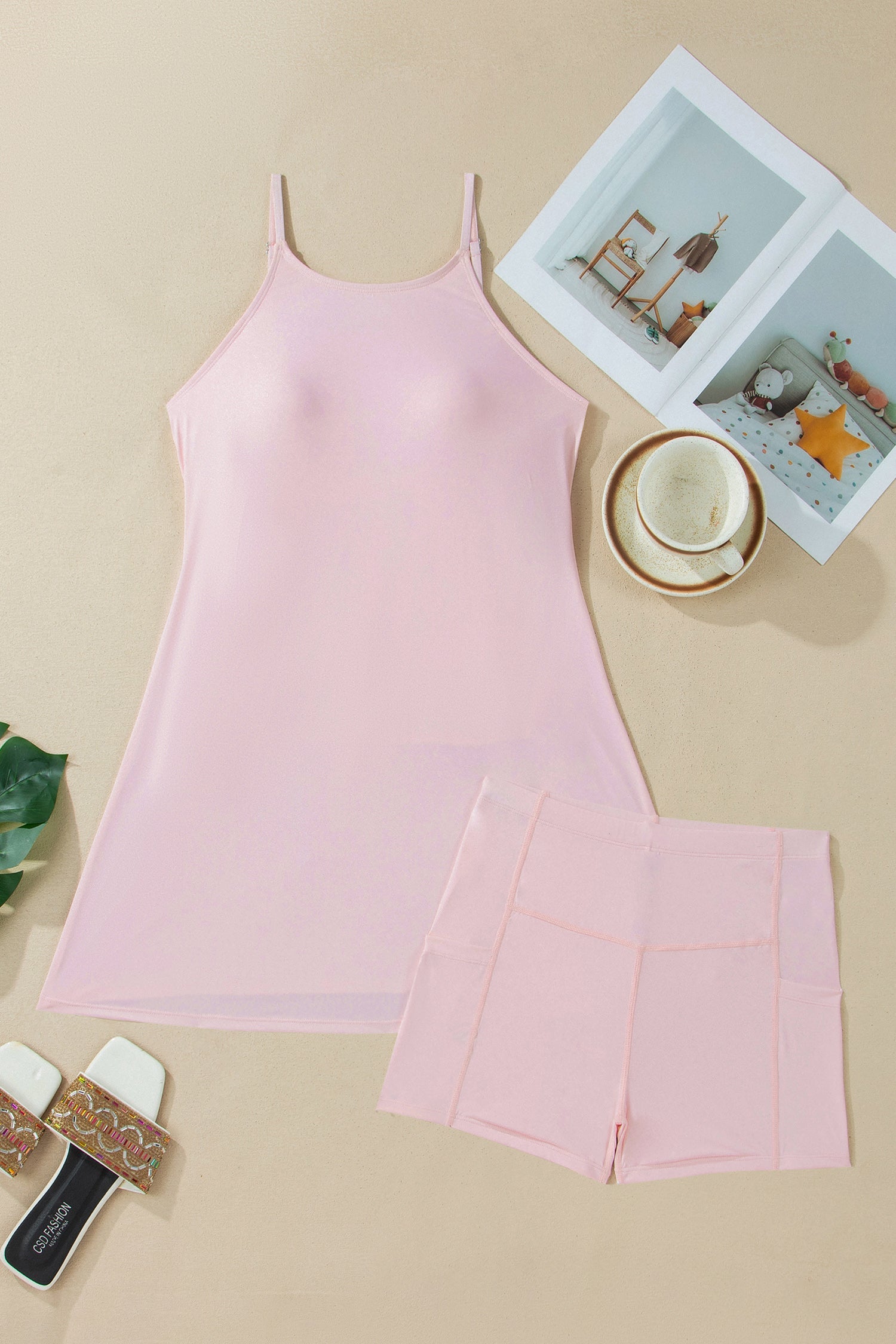 Women's Solid Tunic Tank Dress & Athletic Shorts Two-Piece Set