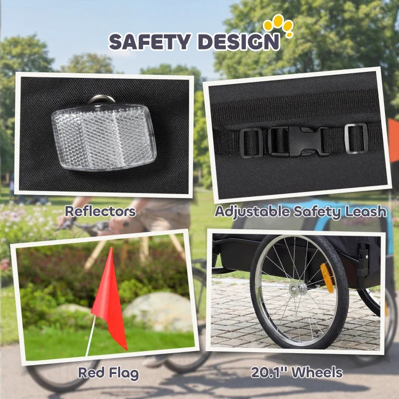 Dog Bike Trailer, Pet Cart Bicycle Carrier with 20" Air Tires, Quick-Release Wheels, Reflectors, Flag