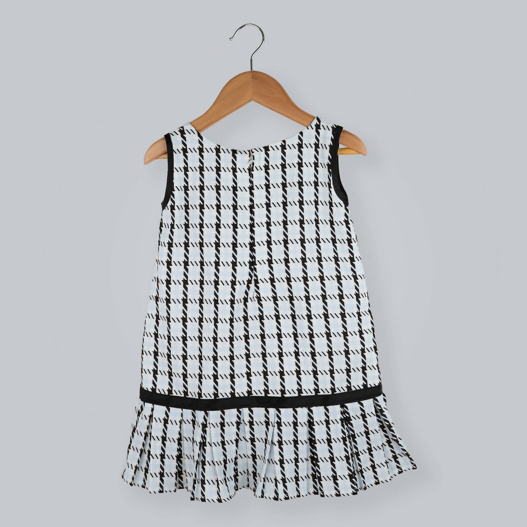 Girls Monochrome Box Print A-Line Party Dress with Bow Detail