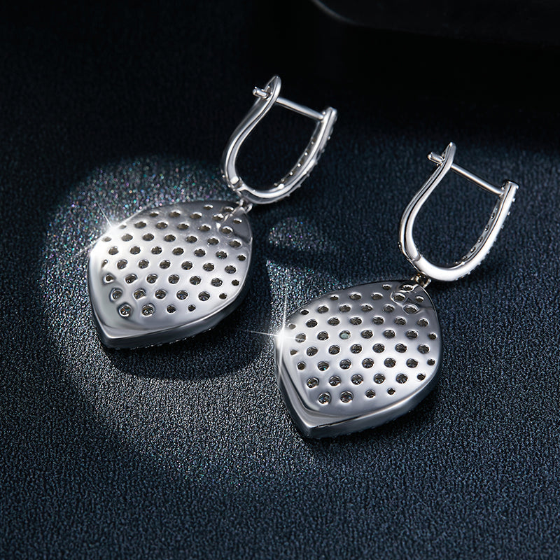 S925 Sterling Silver Leaf Pave Moissanite Teardrop Dangle Earrings