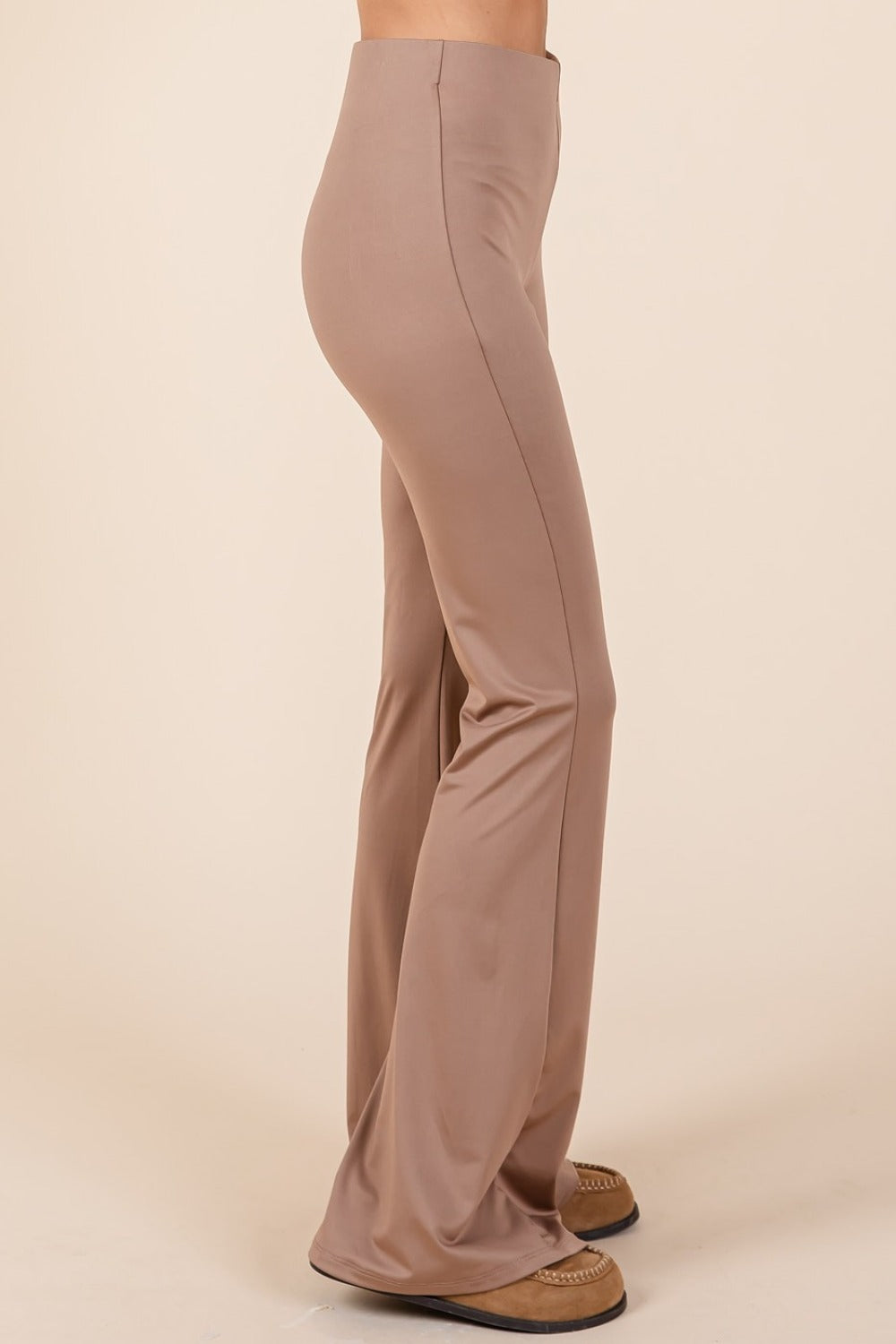 Women's Stretchy Mid-Rise Flare Pants in Mocha Brown - Image 4