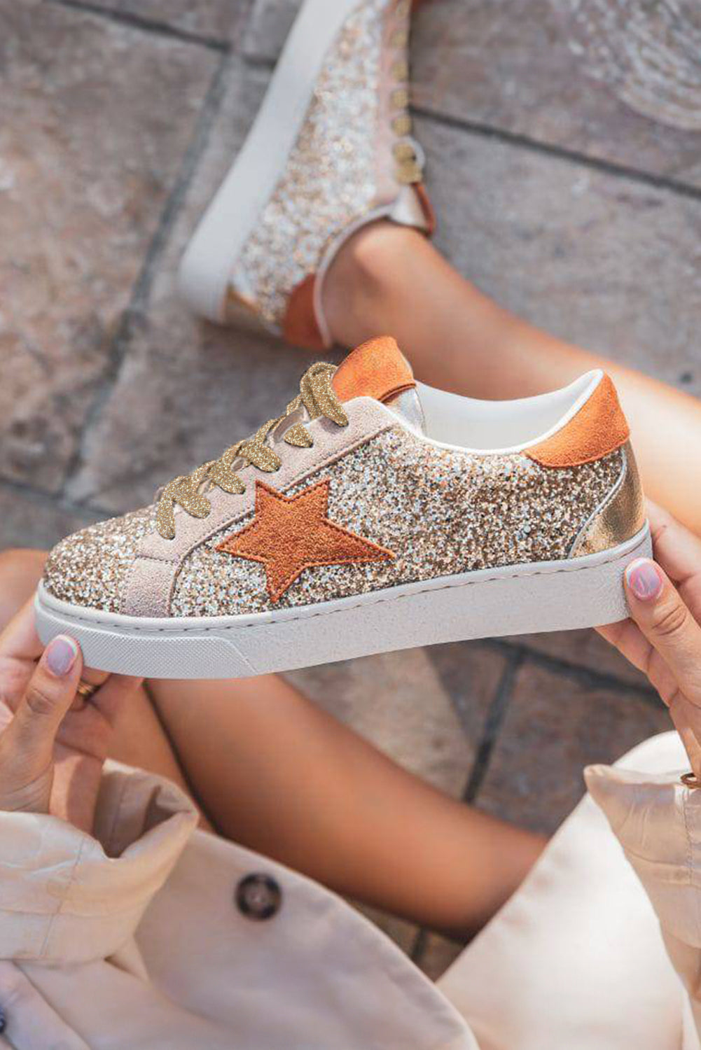 Armani Sequined Lace Up Sneakers
