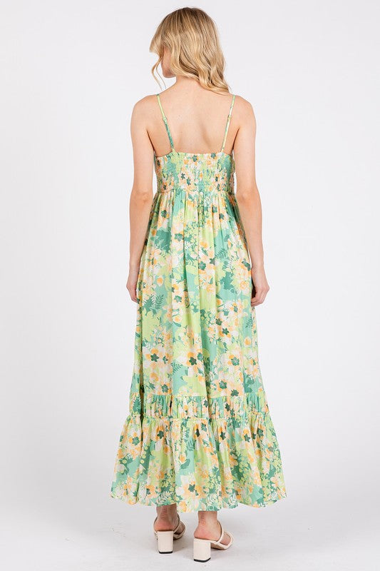 Floral Smocked Back Ruffled Hem Maxi Cami Dress for Summer