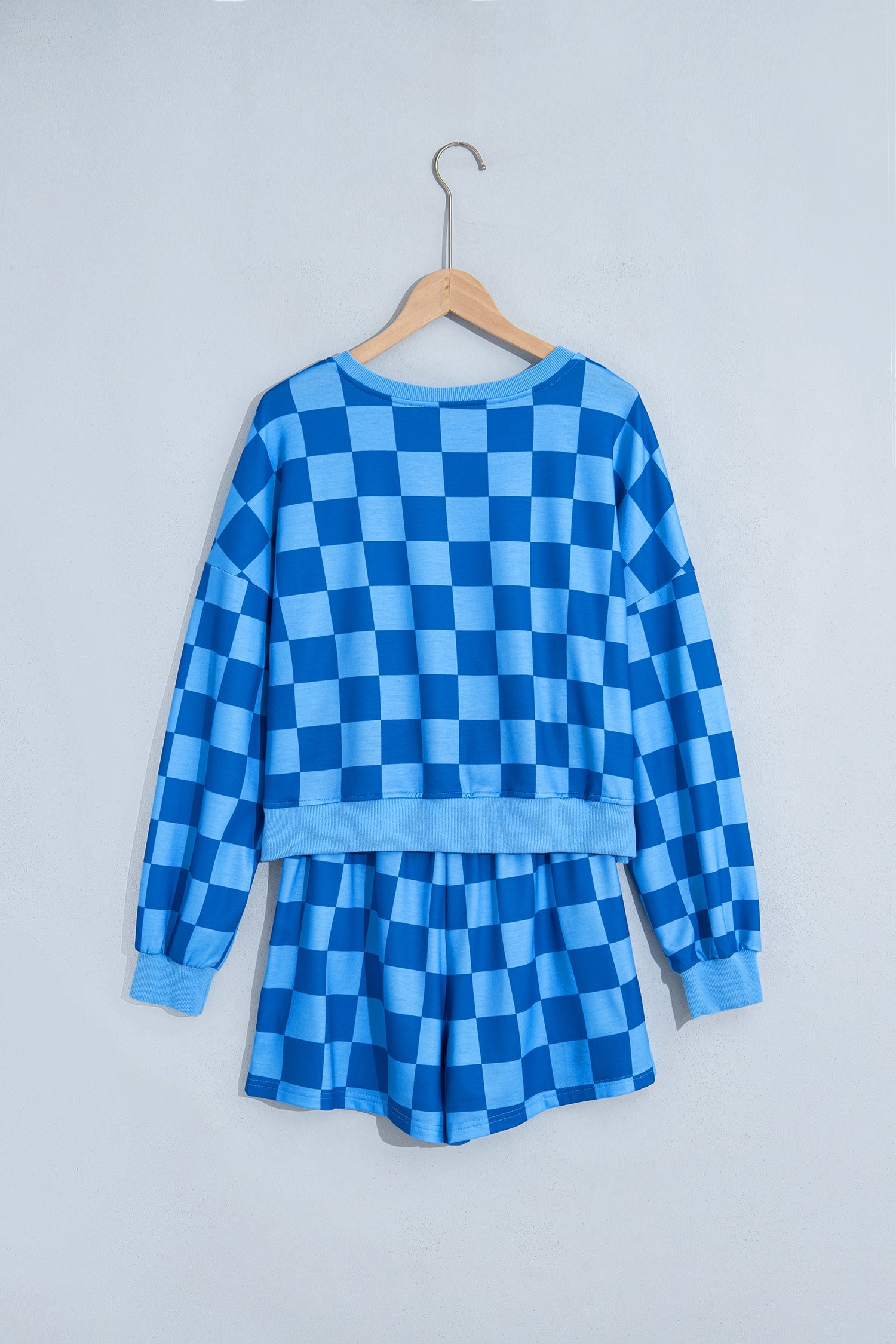 Checker Long Sleeve Crop Top & Shorts Set