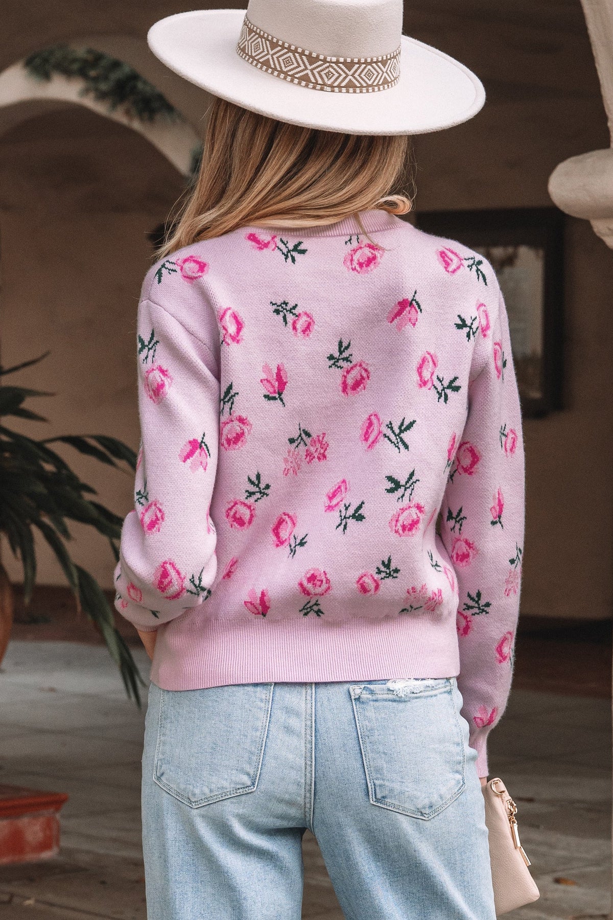 Floral Drop Shoulder Cropped Sweater