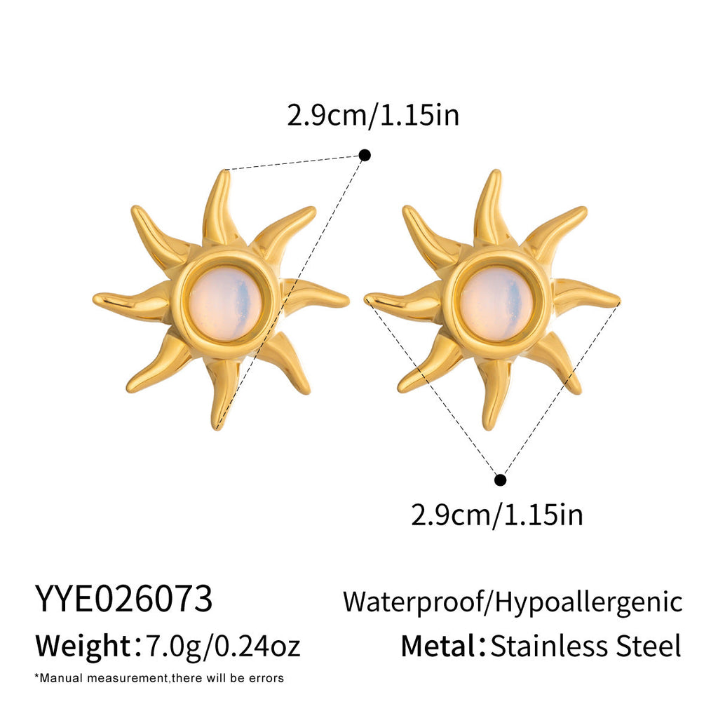 Sun Natural Stone Stud Earrings For Women