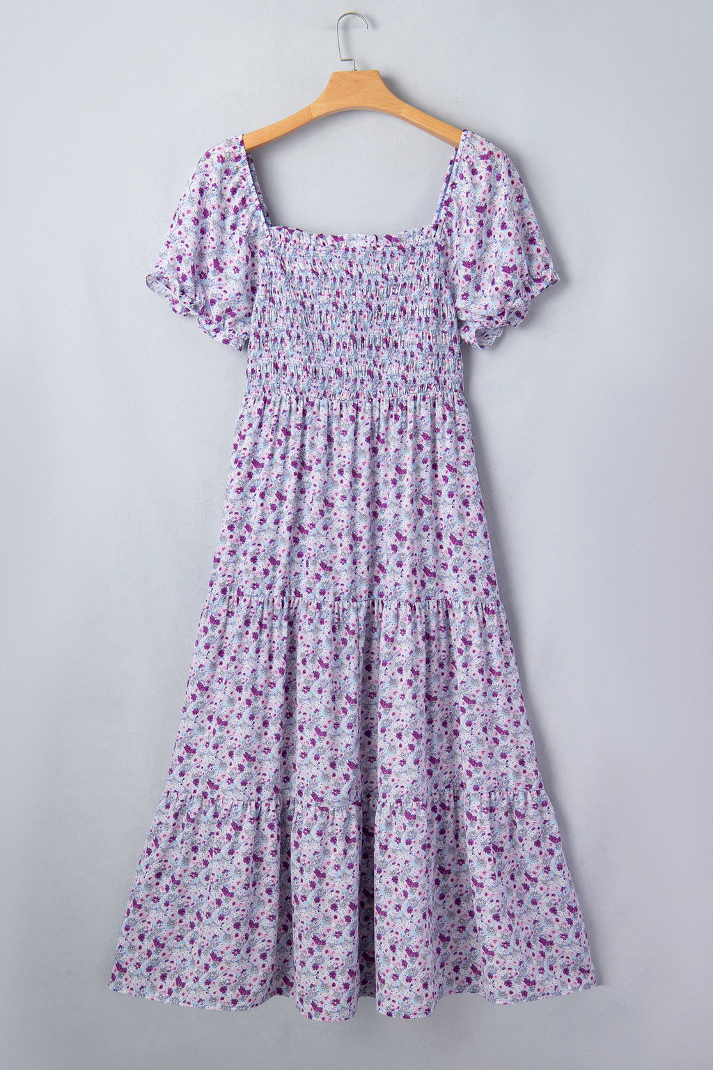 Kelsey Square Smocked Maxi Dress with Puff Sleeves and Floral Print