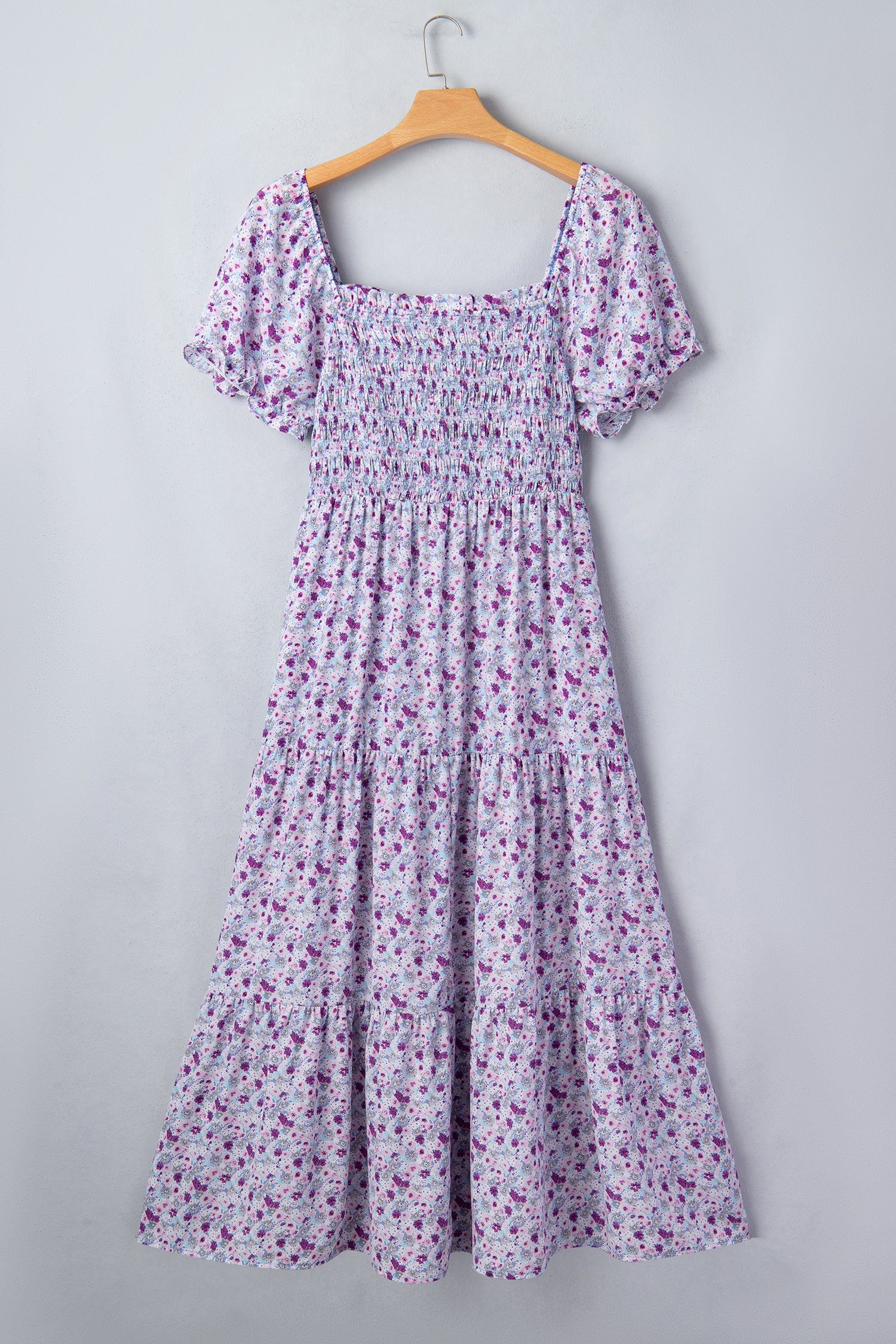 Kelsey Square Smocked Maxi Dress with Puff Sleeves and Floral Print