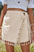 Apricot Tassel Trim Wrap Knot Side Bohemian Mini Skort