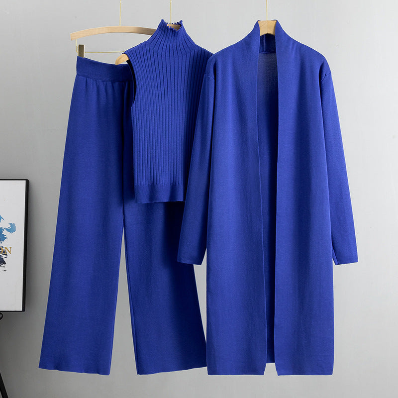 3-Piece Women's Knit Lounge Set: Sleeveless Vest, Cardigan & Pants
