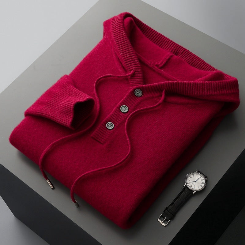 Men's Relaxed Fit Knit Button Hoodie Sweater - Modern Casual Pullover