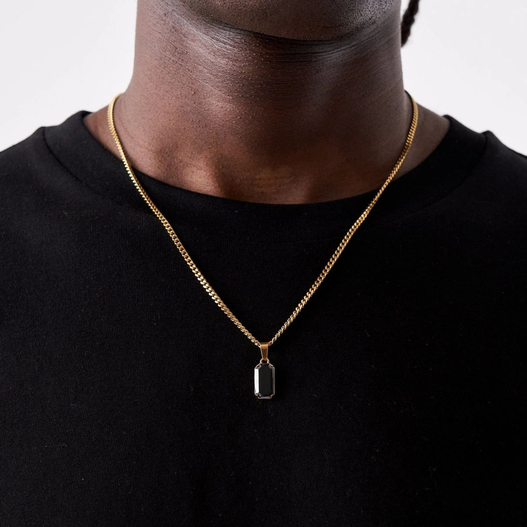 Geometric Rectangular Pendant Layered Cuban Chain Necklace