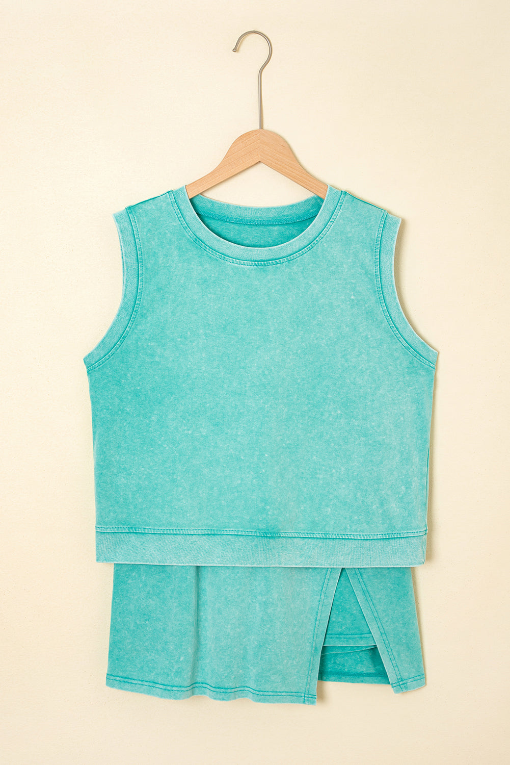 Solid Mineral Wash Cotton Tank Top and Lined Skort Set