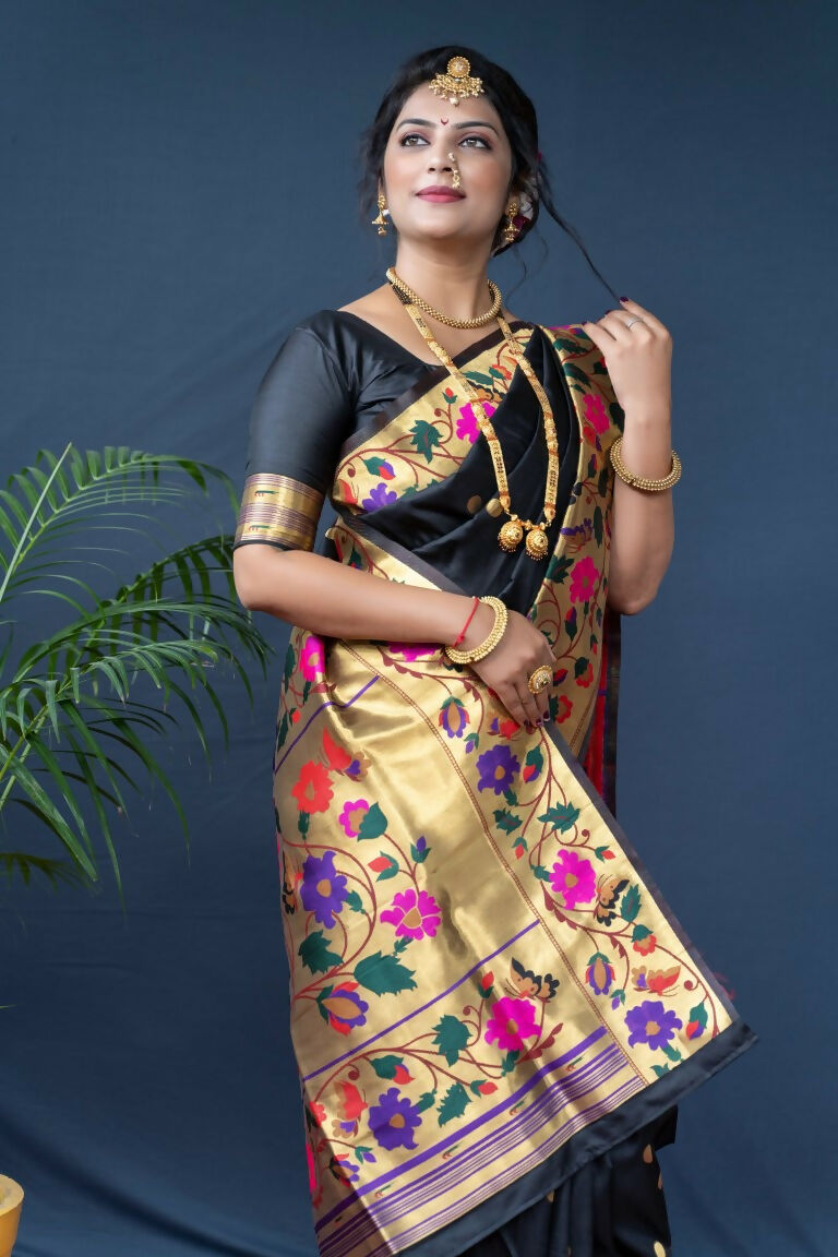 Black Paithani Silk Zari Woven Saree with Matching Blouse