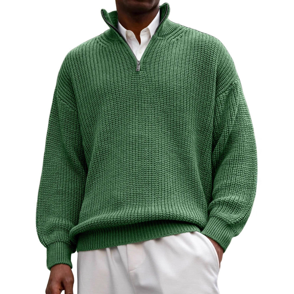Men's Half-Zip Stand Collar Polo Sweater Relaxed Fit Knit Top