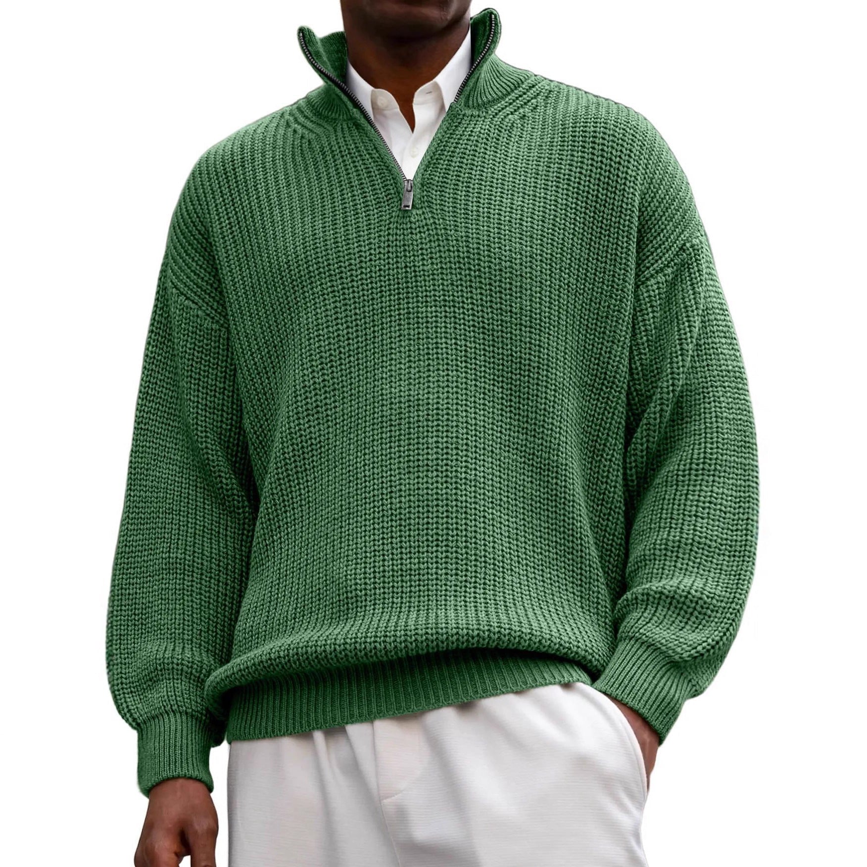 Men's Half-Zip Stand Collar Polo Sweater Relaxed Fit Knit Top
