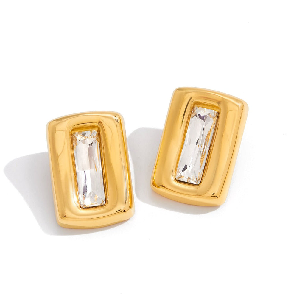 Square cubic zirconia stud earrings in 18K gold plated titanium steel