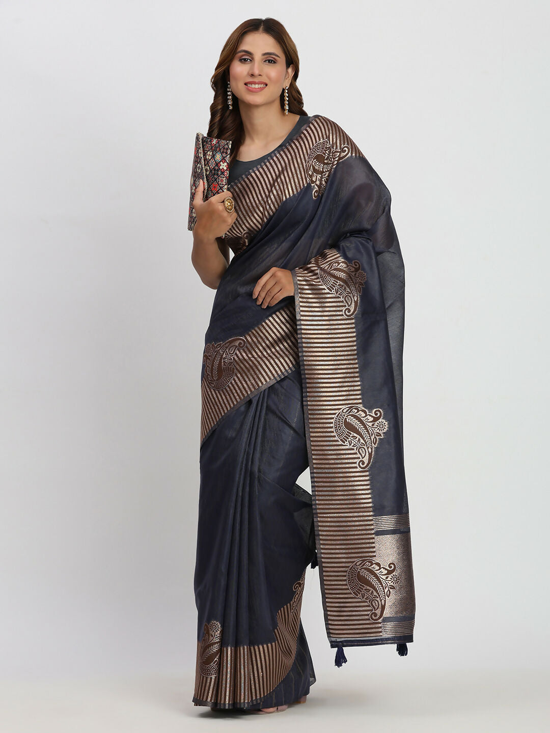 Shree Shyam Fashion Linen Cotton Navy Blue Saree