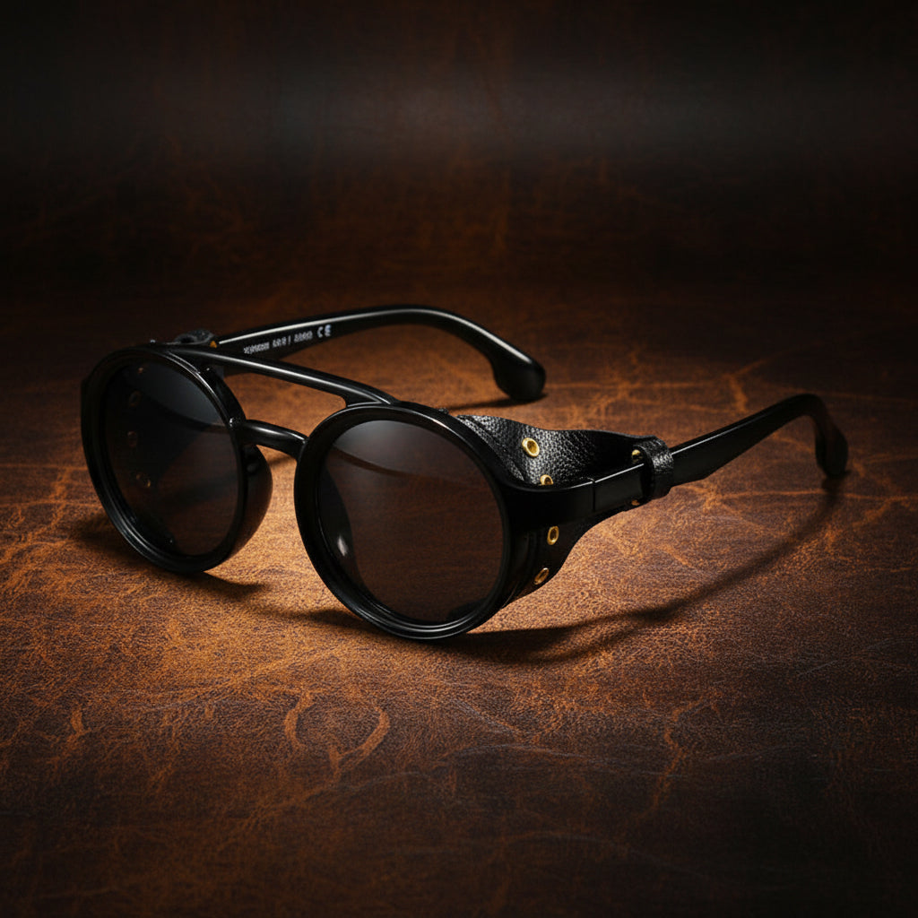Retro Round Leather Frame Sunglasses – Vintage Steampunk Shades