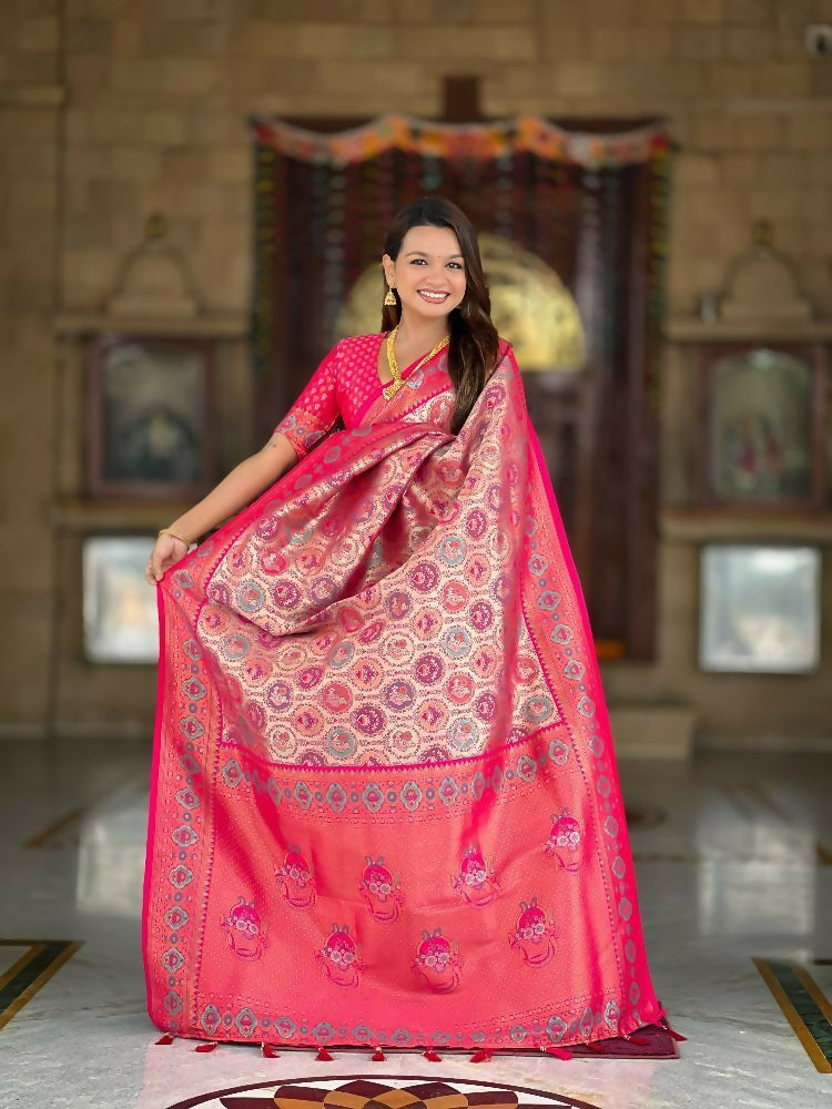 PR Fashion Rani Soft Kanjivaram Silk With Zari Weaving Meenakari Design Saree