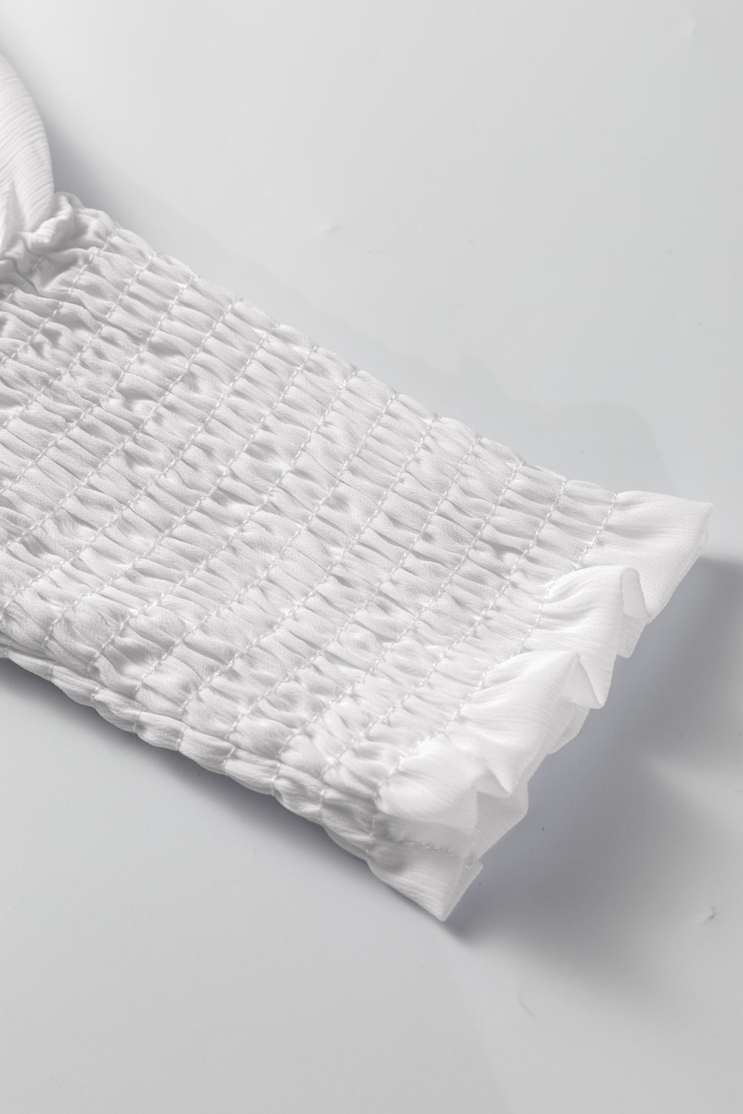 White Dolman Sleeve Blouse with Smocked Cuffs Long Sleeve Top