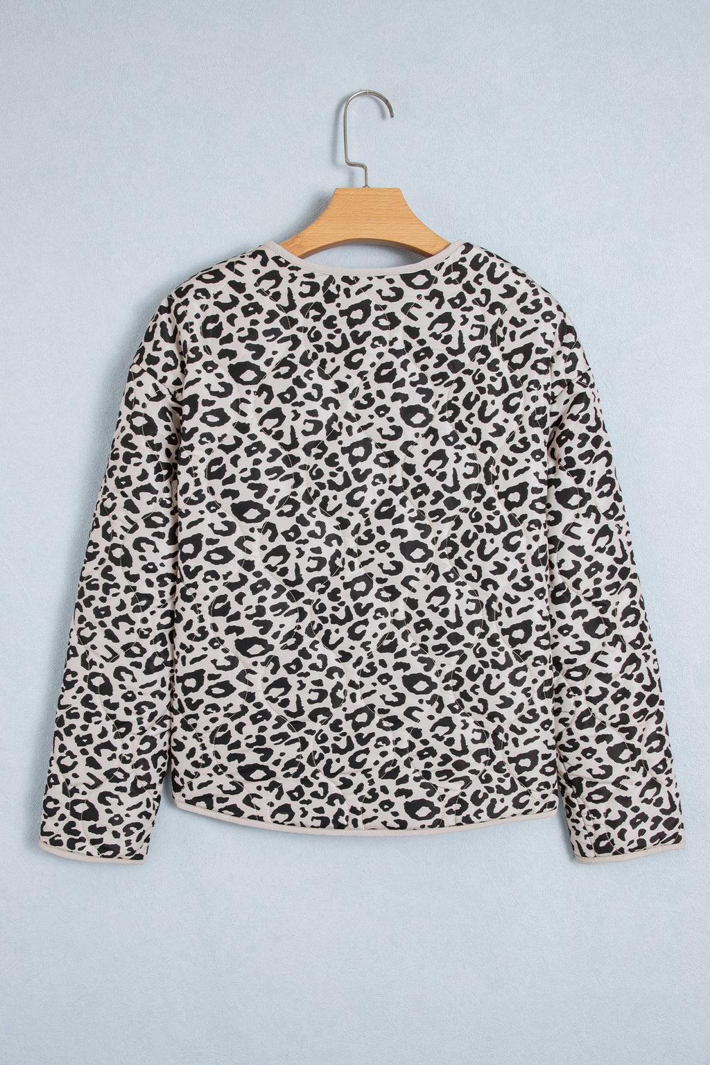 Leopard Patch Pocket Quilted Button Up Jacket